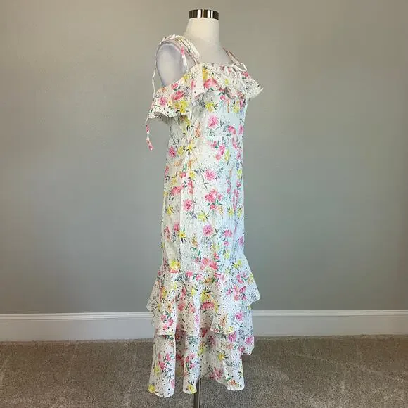Yumi Kim Floral Cotton Eyelet Lace A-Line Midi San Juan Dress White Size 10 - Picture 3 of 11